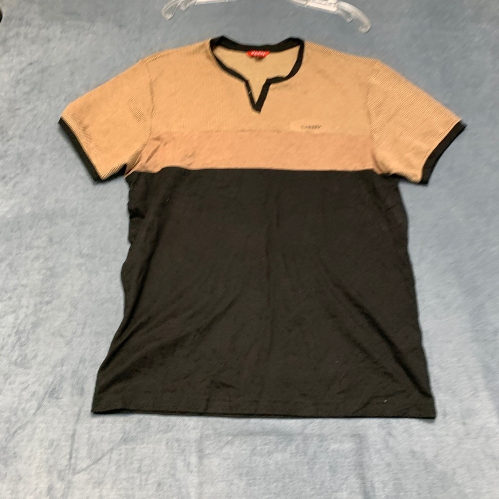 Guess Los Angeles T Shirt Mens Large Beige Black Colorblock Knit Summer Wear Tee - Picture 2 of 12